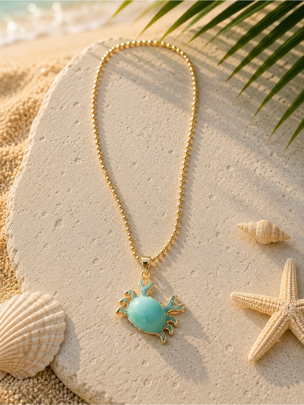 Gold-Plated Turquoise small Crab Pendant Necklace - Women Jewelry